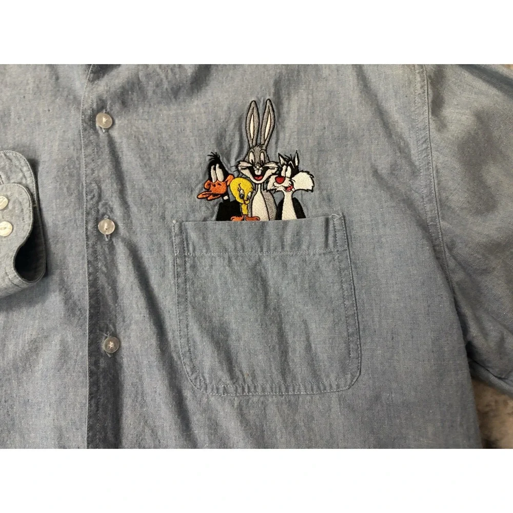 Vintage Acme‎ Clothing Co Looney Tunes Button Up Shirt Men's Size L Denim Look